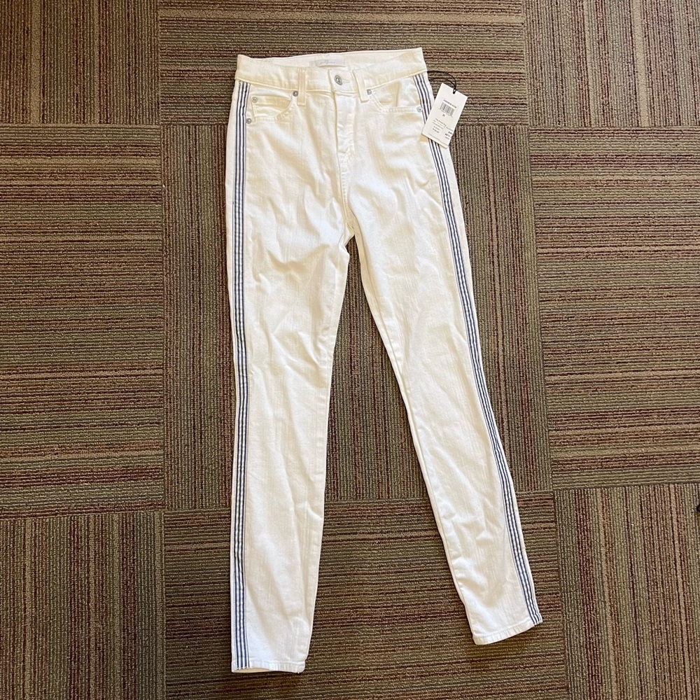 White Skinny Jeans with Blue Stripes!
